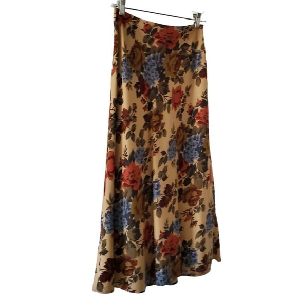 Petite Sophisticate Floral Maxi Skirt | Like New | 2P | Tan Red Gold Smokey Blue - Picture 3 of 13